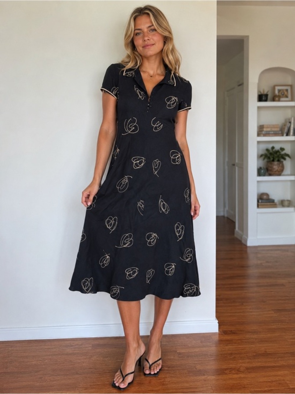 Vintage Liz Claiborne 90s milkmaid cut modest dress collared hook and eye button